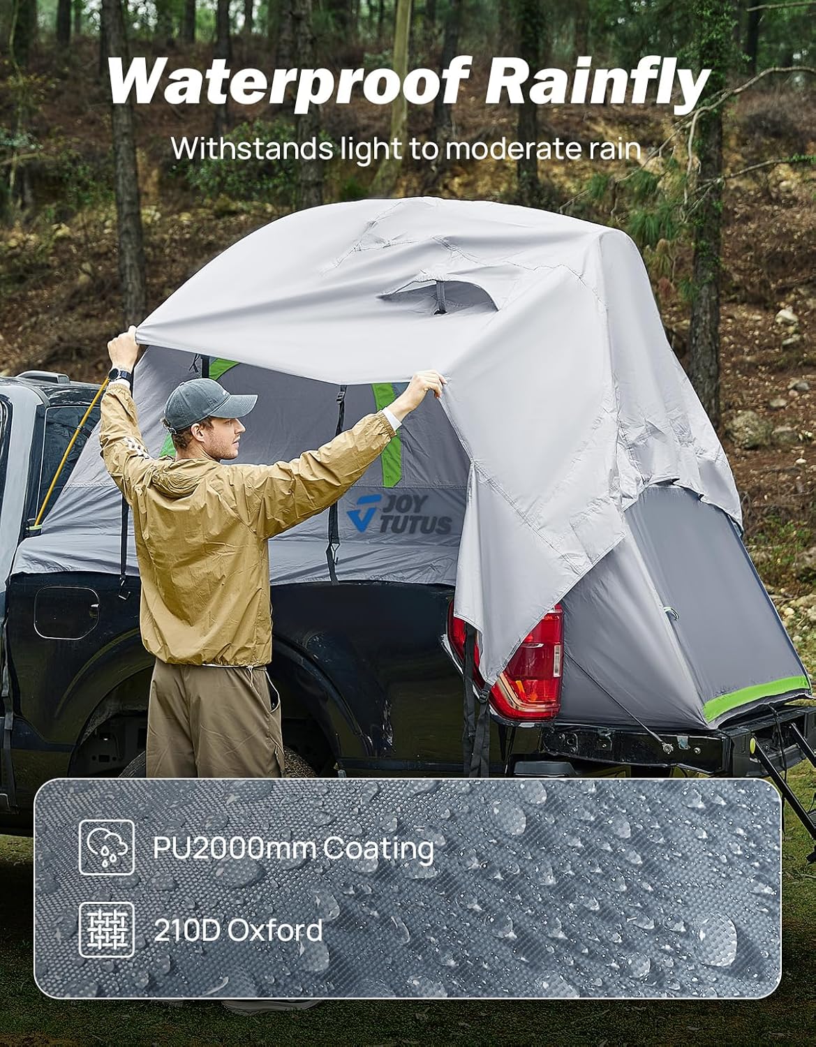 Thumbnail 3 de JOYTUTUS Pickup Truck Tent 5ft 2.0 (Double-Layer, Waterproof PU2000mm) for 2 People, Portable Truck Bed Tent — Green