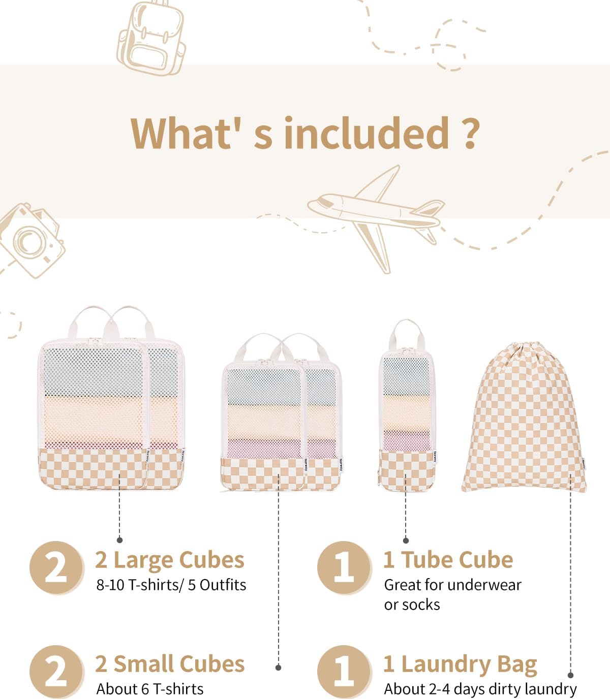 Thumbnail 4 de Narwey 6‑teilige Koffer Organizer Set – Kompressionswürfel für Koffer, Rucksack und Reisetasche (Graublau)
