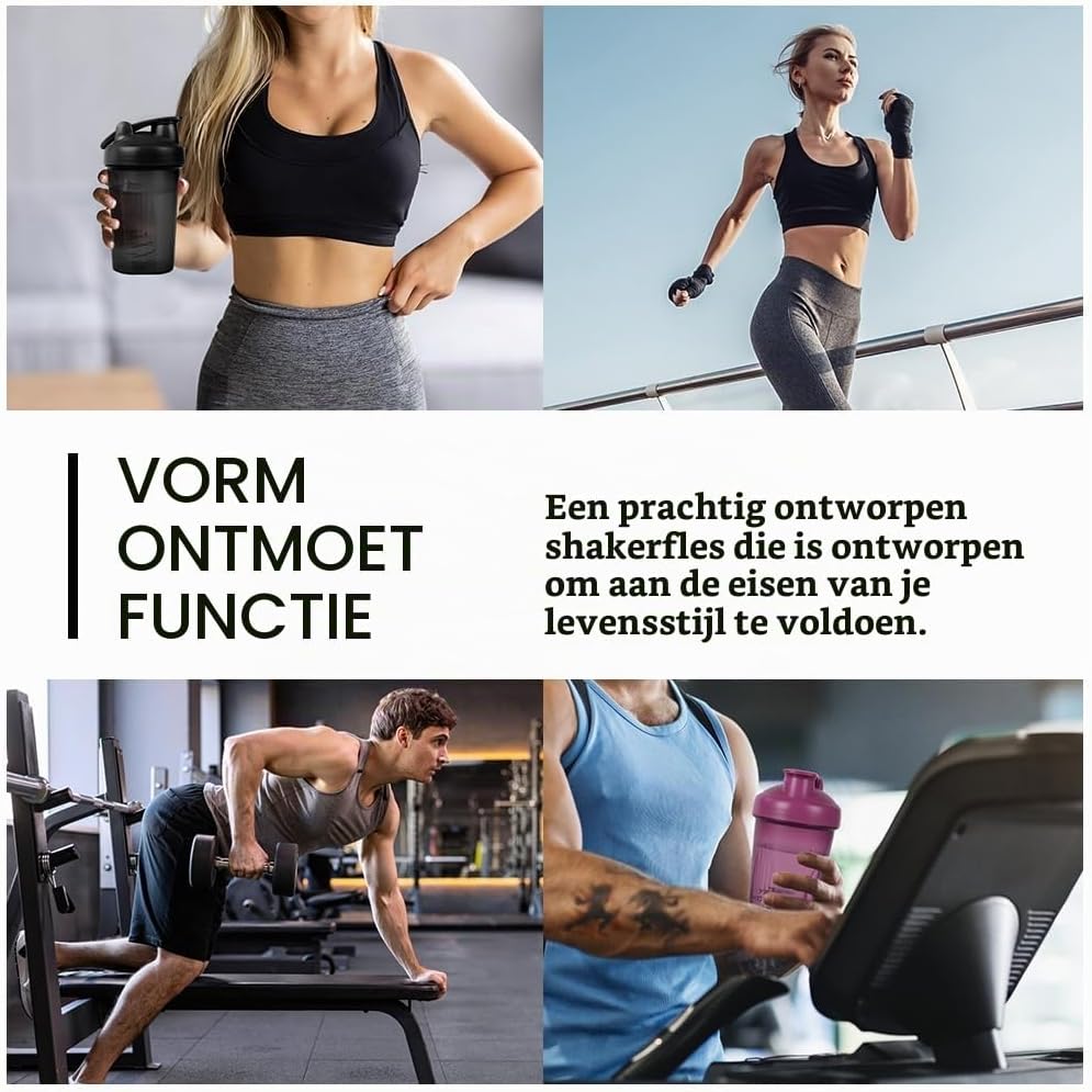 Detalle 2 de ACWOO 4641179 proteïneshakers met mixbal, lekvrij, zwart en paars