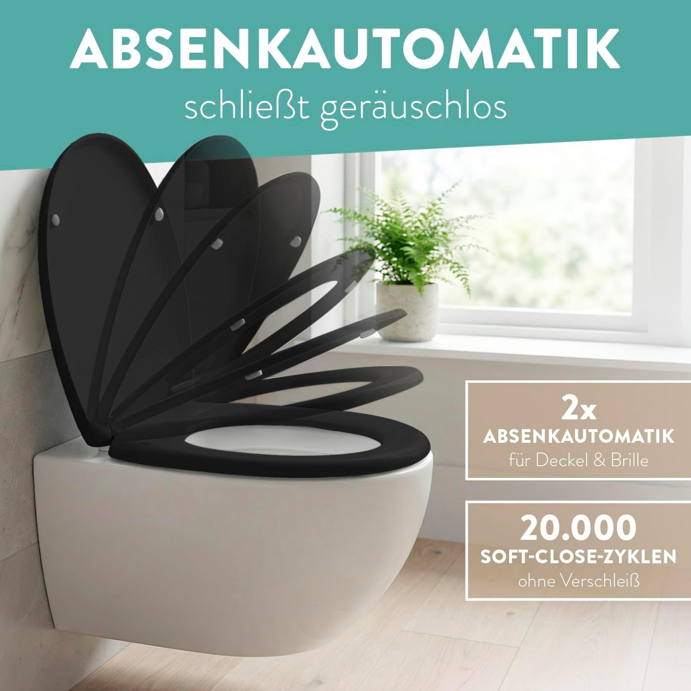 Thumbnail 2 de BENKSTEIN Premium Toilettendeckel antibakteriell oval schwarz – Duroplast, Quick-Release & Softclose