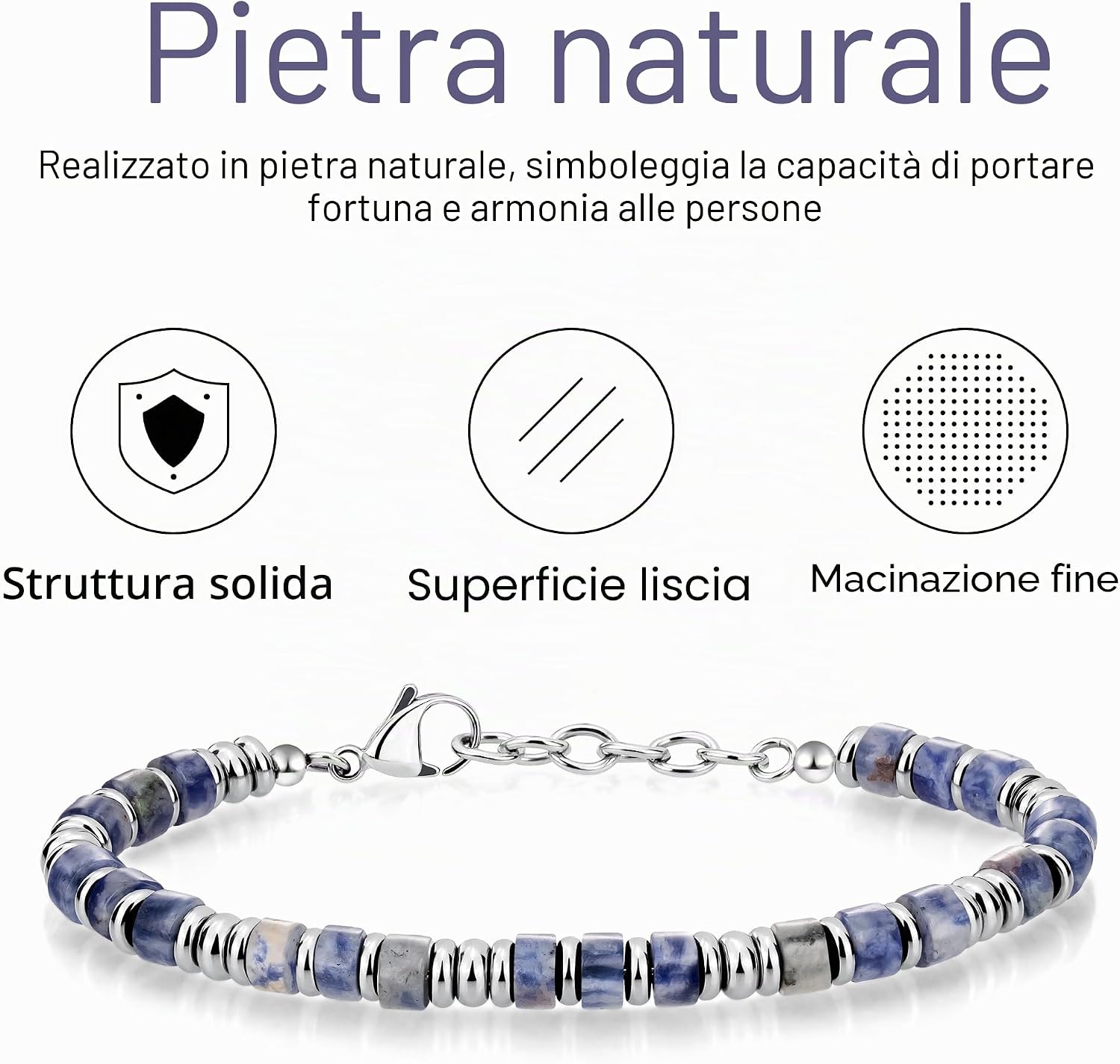 Detalle de Boho Bracciale Uomo con Perline in Acciaio Inox – Design Fatto a Mano, Regolabile
