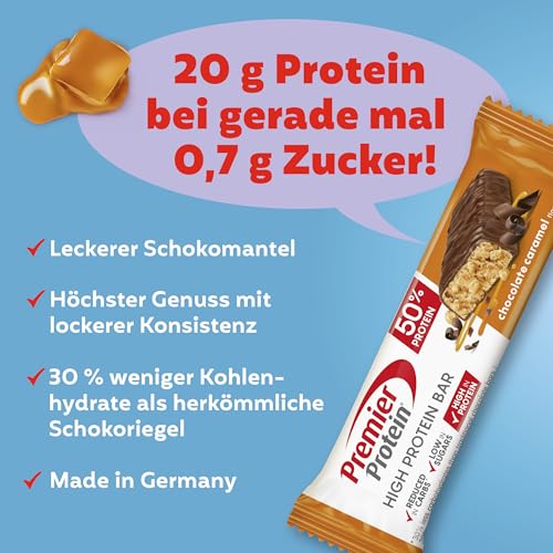 Detalle 2 de Premier Protein High Protein Bar 50% – Chocolate Caramel, 16x40 g, palmölfrei