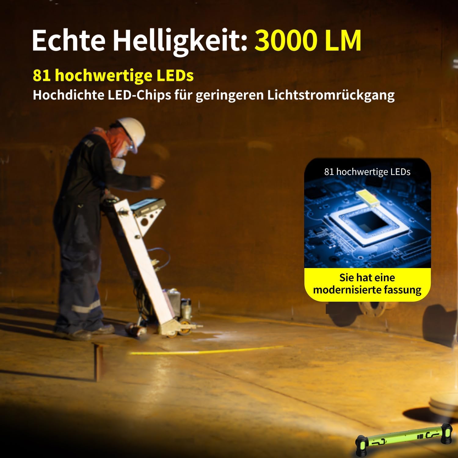 Thumbnail 1 de Magnetisches Arbeitslicht mit Akku: 3.000 lm, 3 Farbtemperaturen, USB‑C Schnellladung und Magnet/Werkstatthaken (grün)