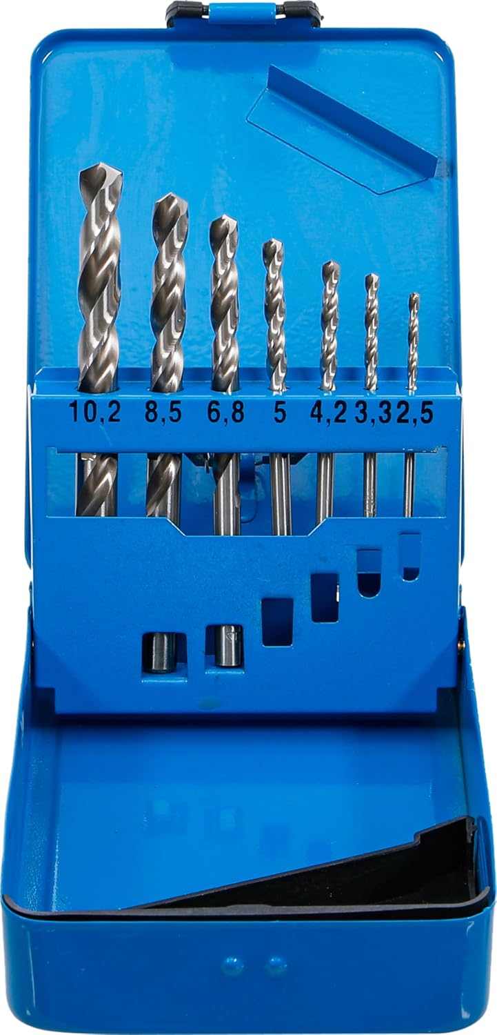 BGS 9580 - Serie punte elicoidali HSS con foro centrale, 7 pezzi (2,5–10,2 mm)