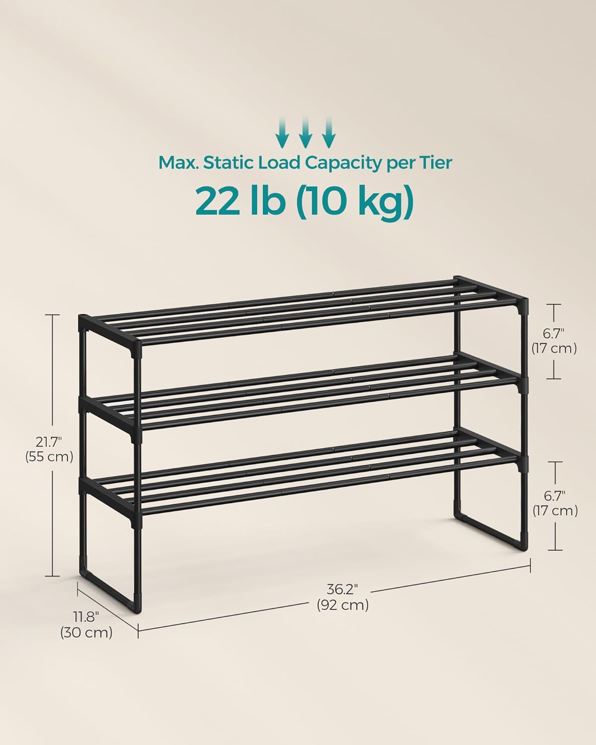Detalle de SONGMICS 3-Tier Shoe Rack 30 x 92 x 55 cm