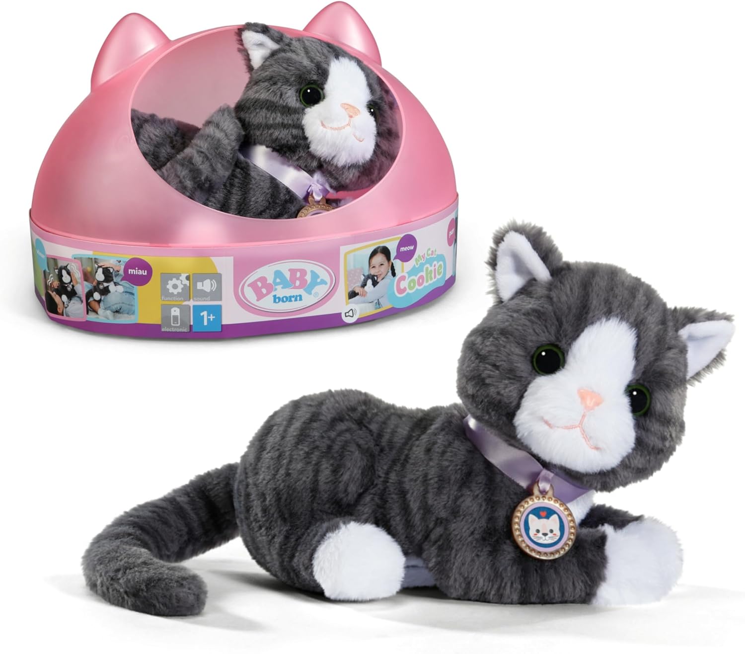 Detalle de BABY born My Cat Cookie plush with sound & vibration (incl. cat basket)