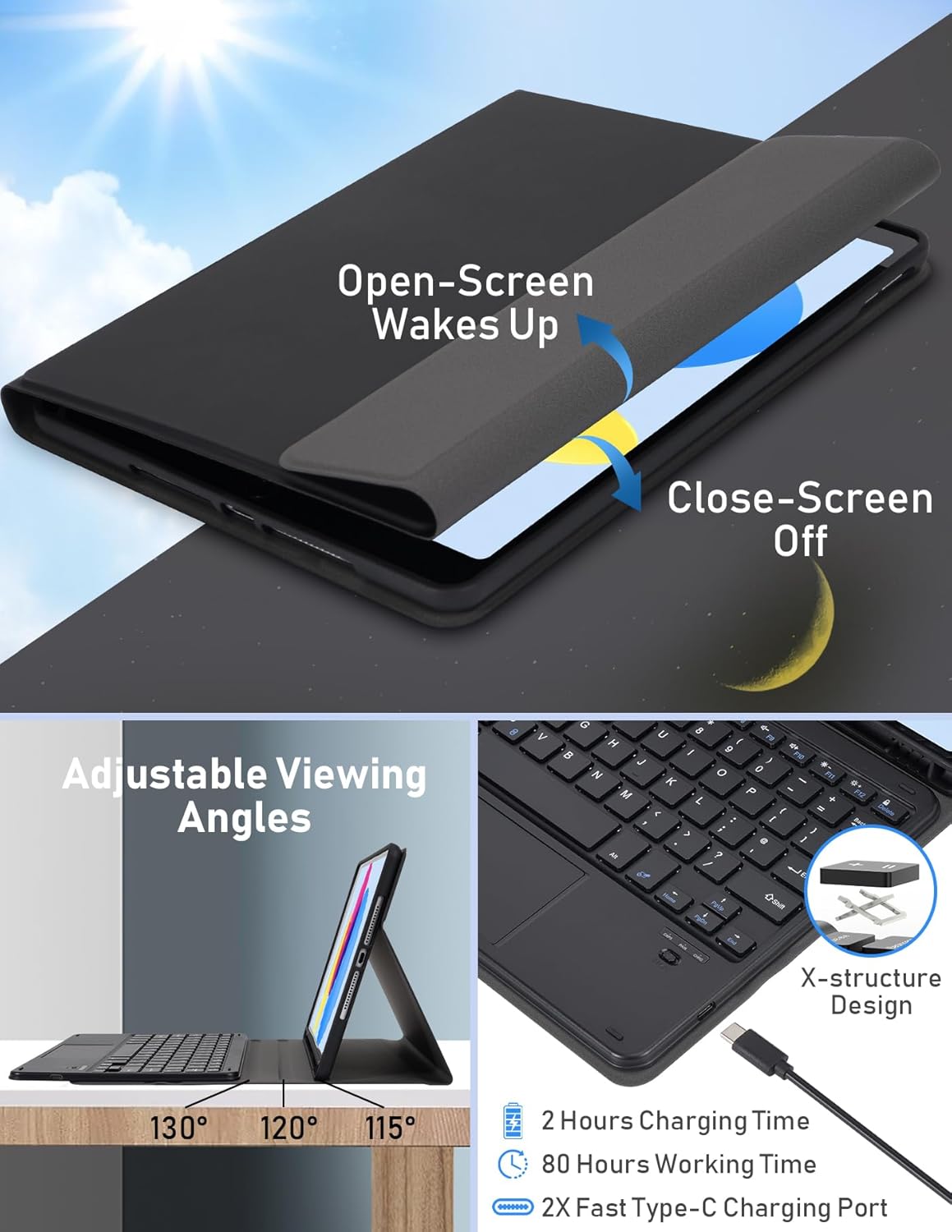 Thumbnail 5 de Nsyee Keyboard Case with Touchpad and Mouse for iPad 11th A16 2025 and iPad 10th Gen 2022