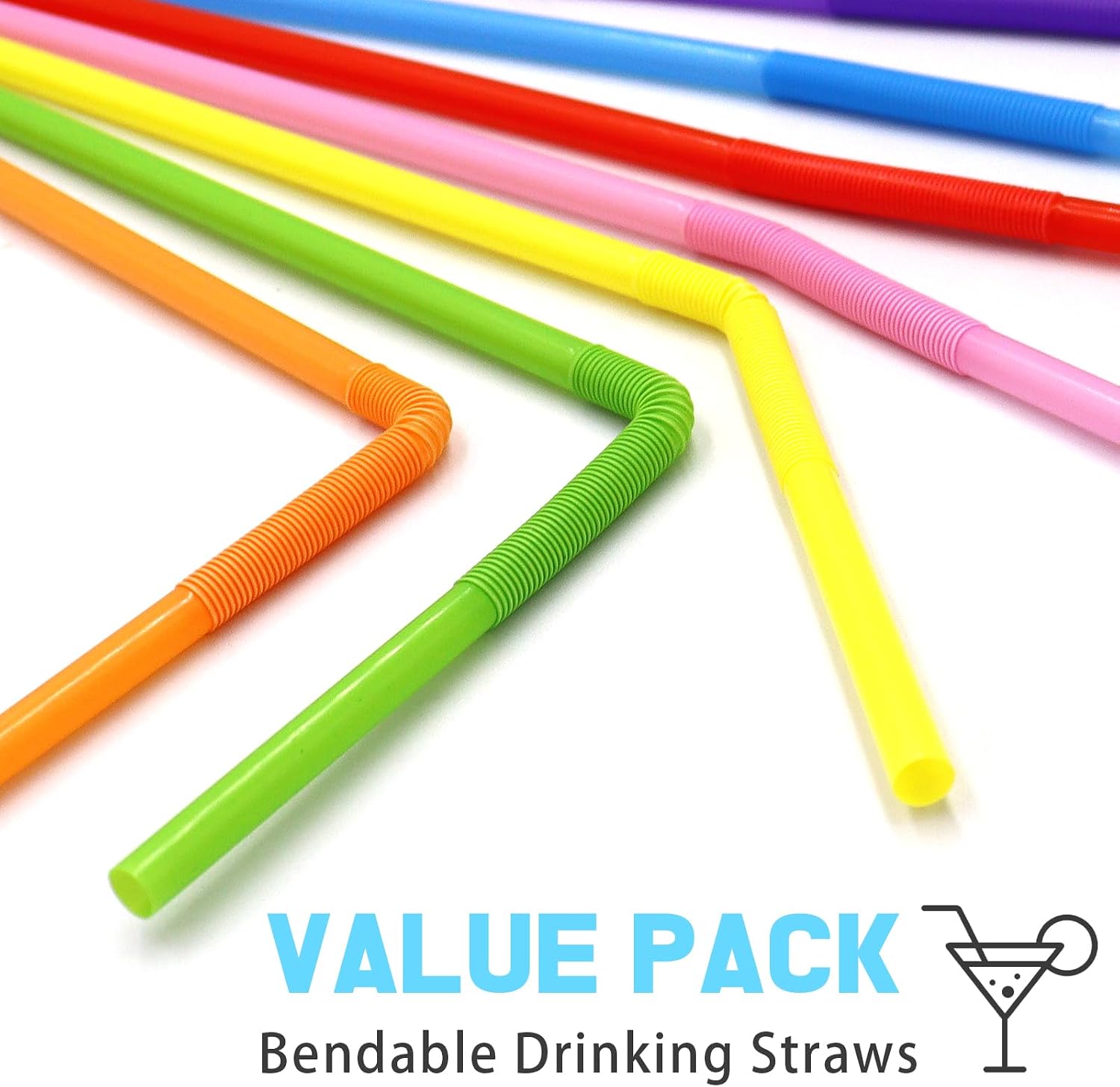 Detalle 2 de 100 Pcs Colorful Plastic Disposable Bendable Straws — 12.8 inches, Assorted Colors