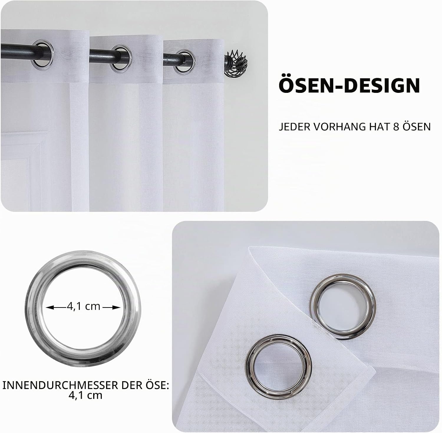 Detalle de MIULEE 2er Set Voile Vorhänge 140×225 cm
