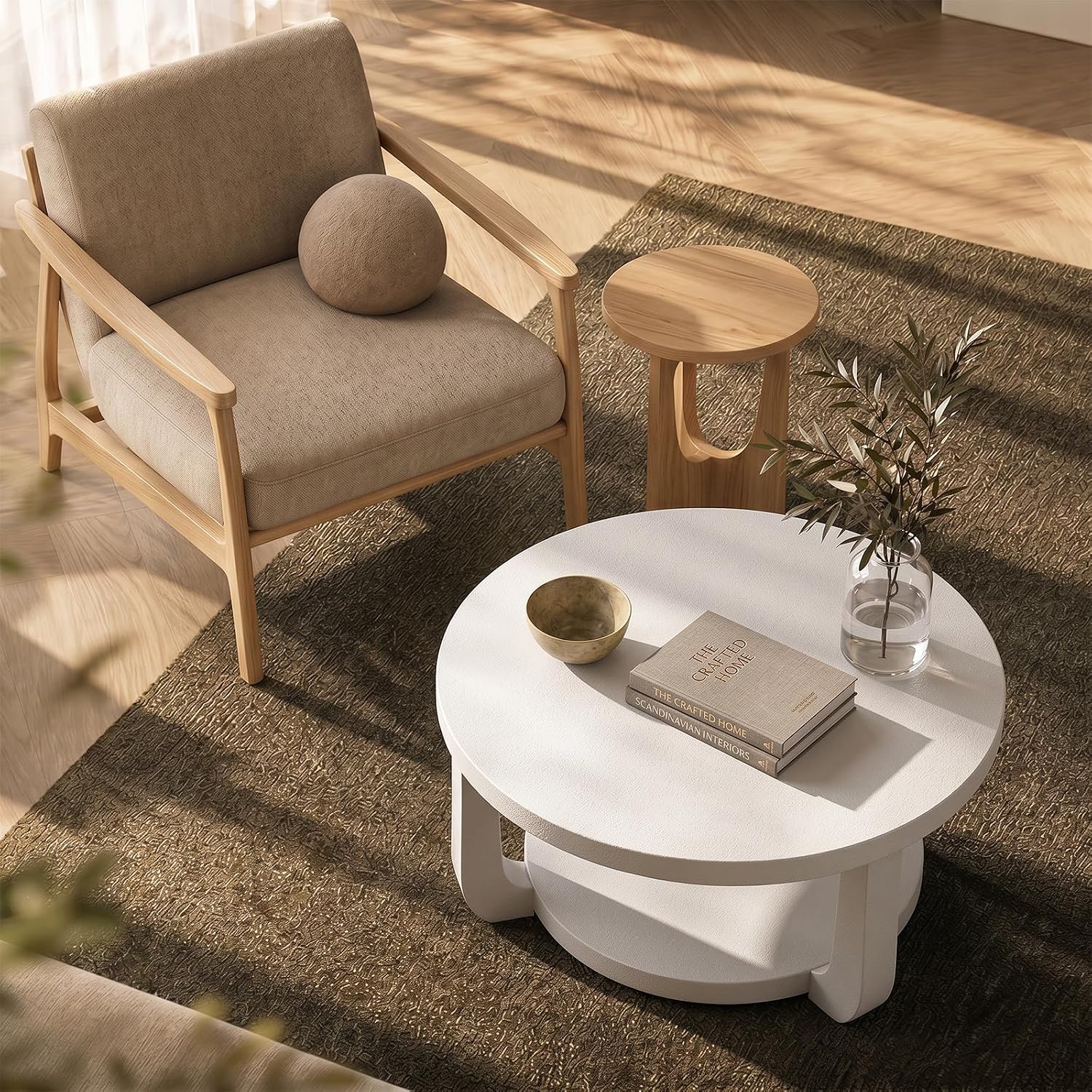 Thumbnail 6 de BEROXII Round Coffee Table, 2-Tier White Table with Storage