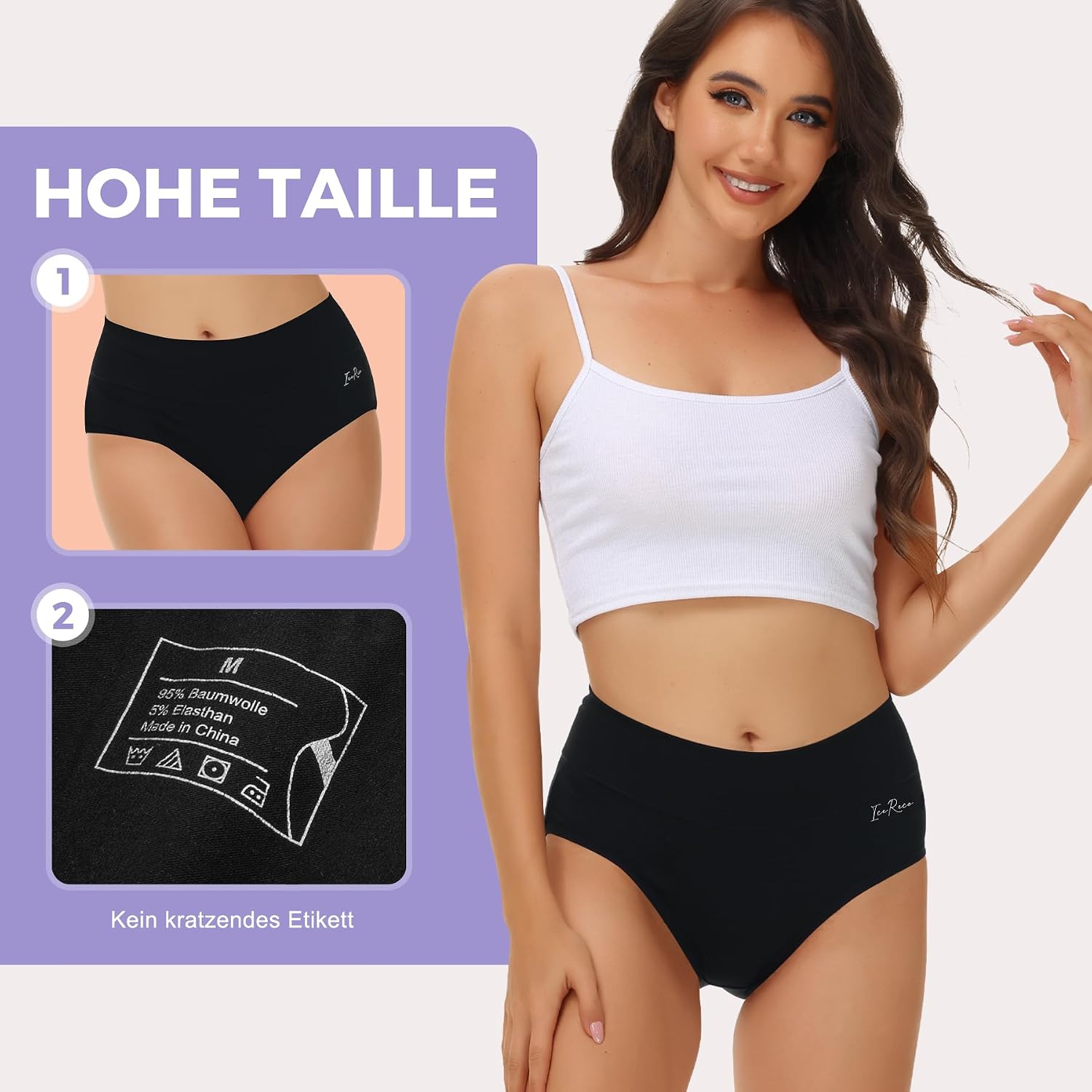 Thumbnail 3 de IceReco Bragas Mujer Algodón Talle Alto | Pack 5 Braguitas de Control con Cintura Alta (XL) para Postparto