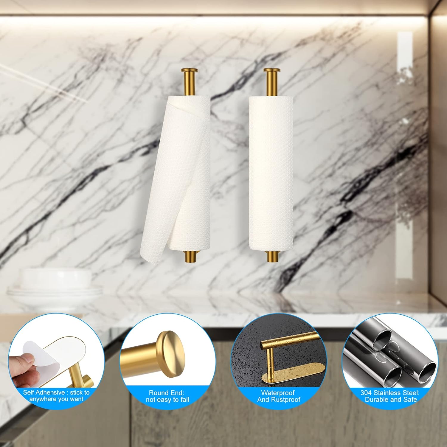 Detalle 2 de Fvviia Under-Cabinet Paper Towel Holder, Gold, SUS304 Stainless Steel