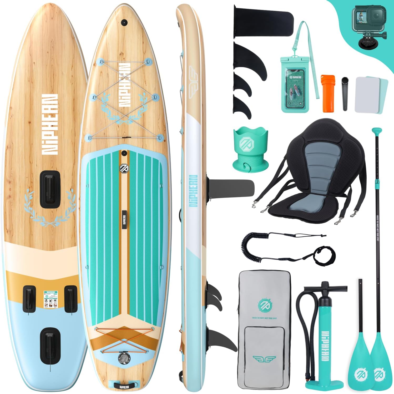 Detalle de Niphean (Extra Groß) Stand Up Paddling Board – Großes Familien-SUP mit StabilTrac Finne und umfangreichem Zubehör