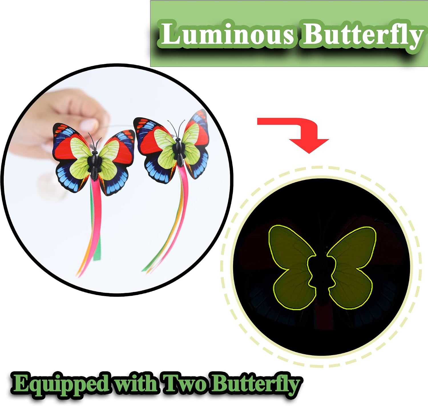 Detalle de Vealind interactive smart cat feather toy with 360° rotating butterfly (cream white) for indoor play