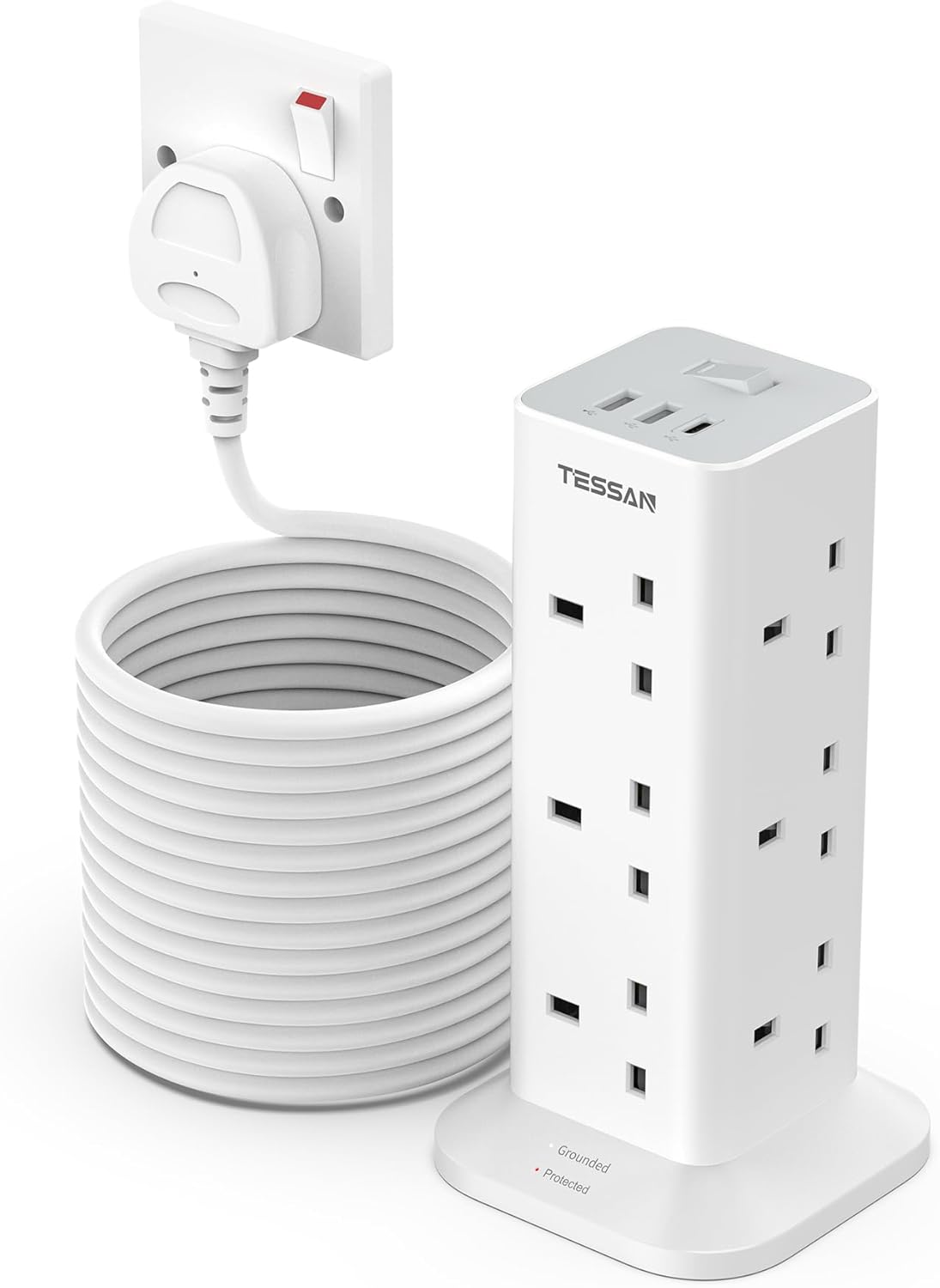 Thumbnail 6 de TESSAN 12‑way Power Strip 3 USB, 2m Cable 🔌