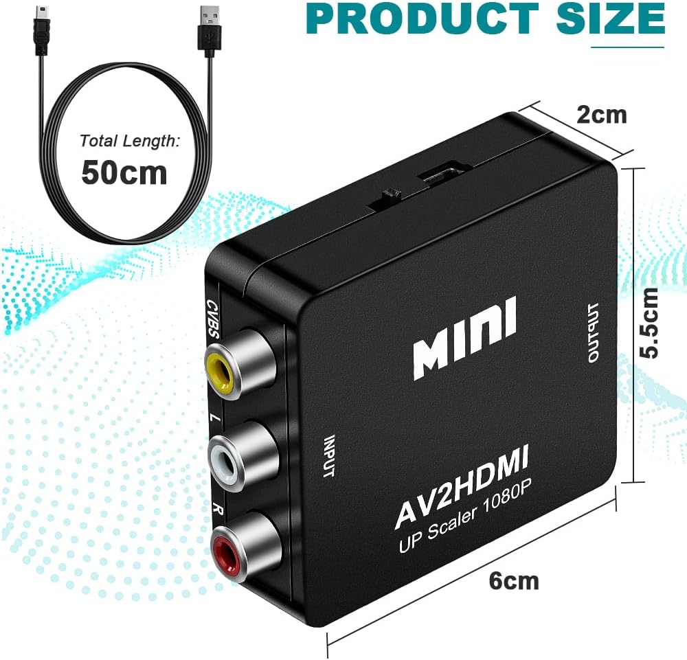 Thumbnail 1 de AXFEE RCA to HDMI Converter (Composite CVBS to HDMI) with USB Power Cable for 1080P Output