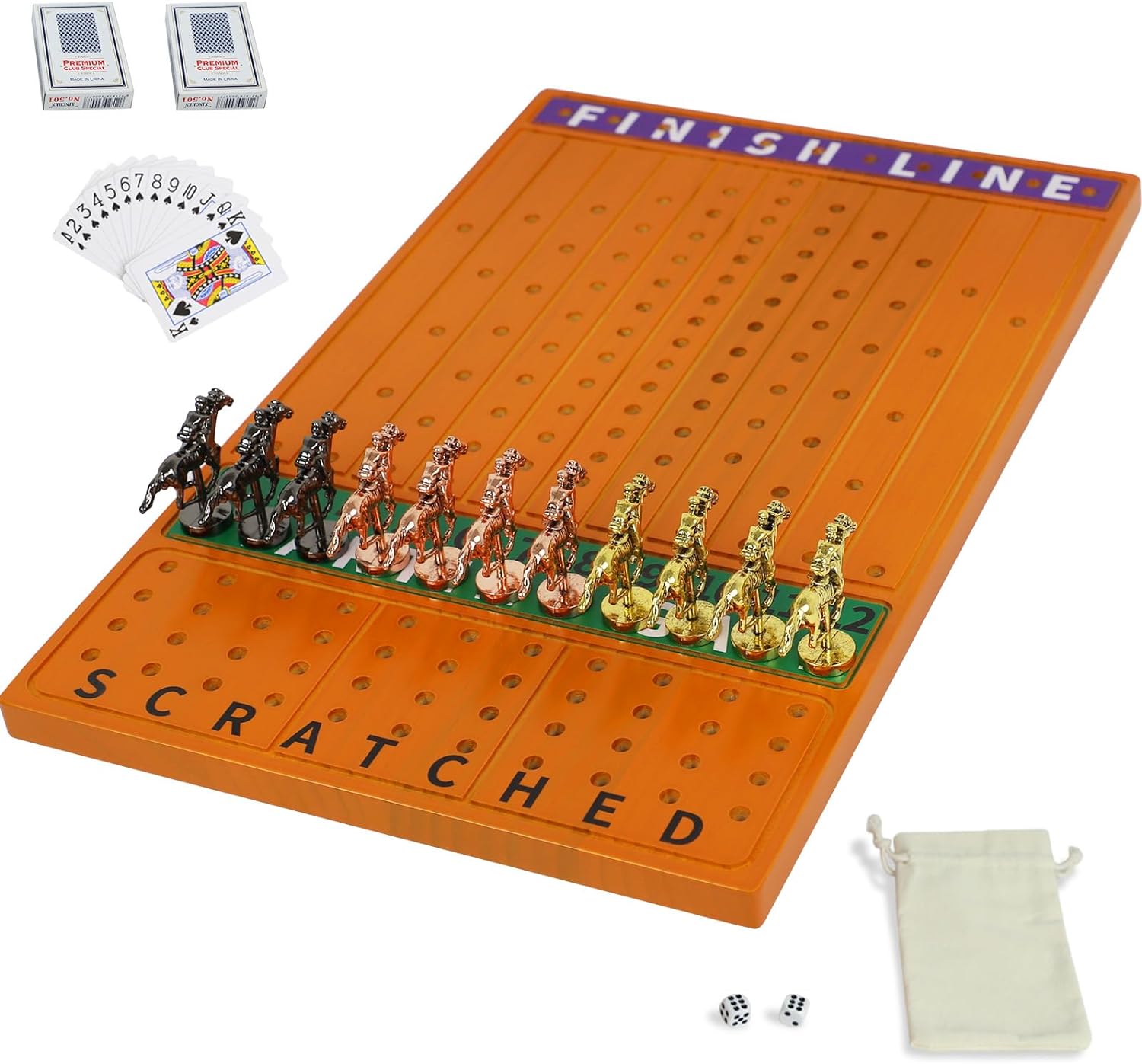Thumbnail 6 de Jyquorp Horse Race Board Game (Rustic Brown) with 11 Metal Horses, 2 Dice, and Card Boxes
