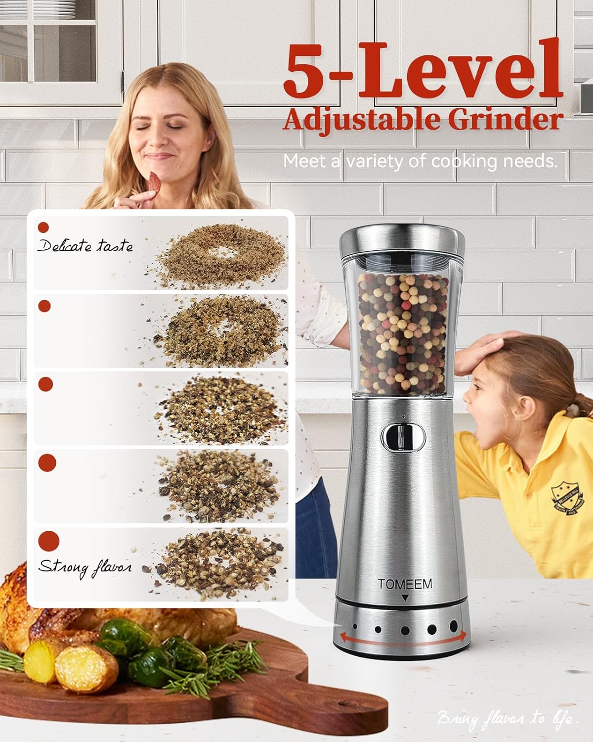 Thumbnail 1 de Electric Salt and Pepper Grinder Set with Storage Base (Stainless Steel, Rechargeable, Adjustable Coarseness)