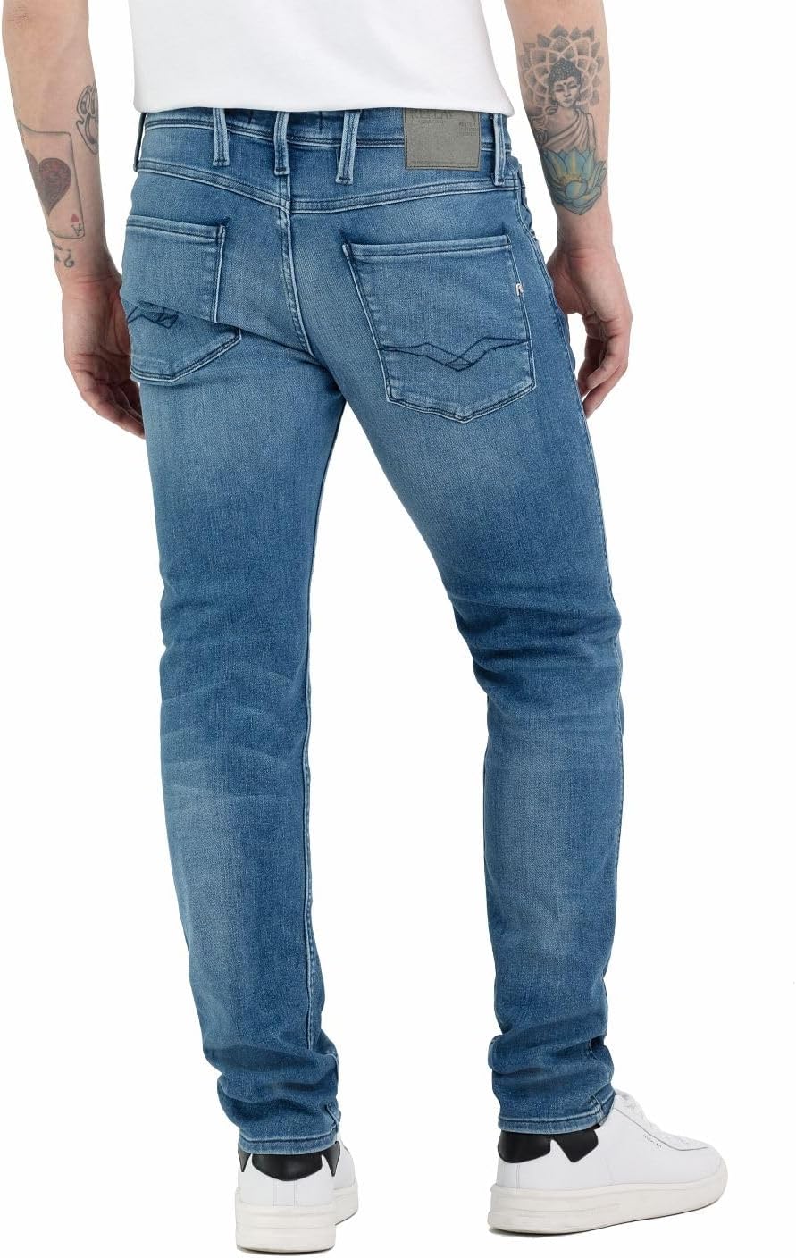 Detalle de Replay Anbass Slim-Fit Jeans mit Comfort Stretch – zeitlose Passform trifft moderne Dehnbarkeit