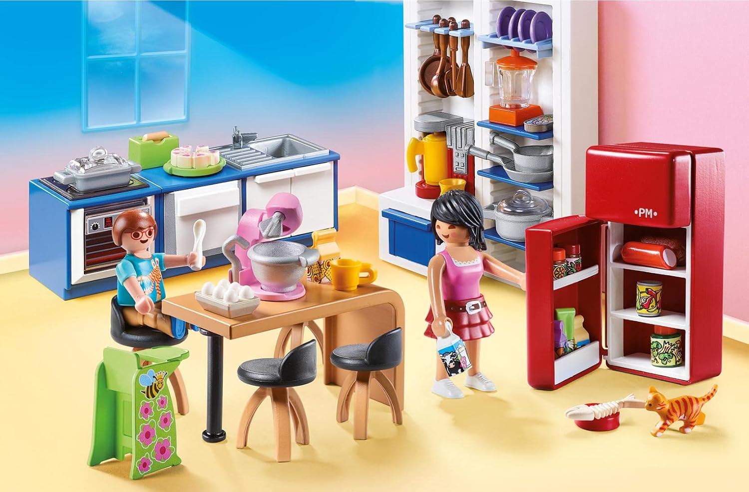 Detalle 2 de PLAYMOBIL Dollhouse 70206 Familienküche – Küchenzeile mit Backofen, Spülmaschine, Kühlschrank und Essbereich, 129-teilig