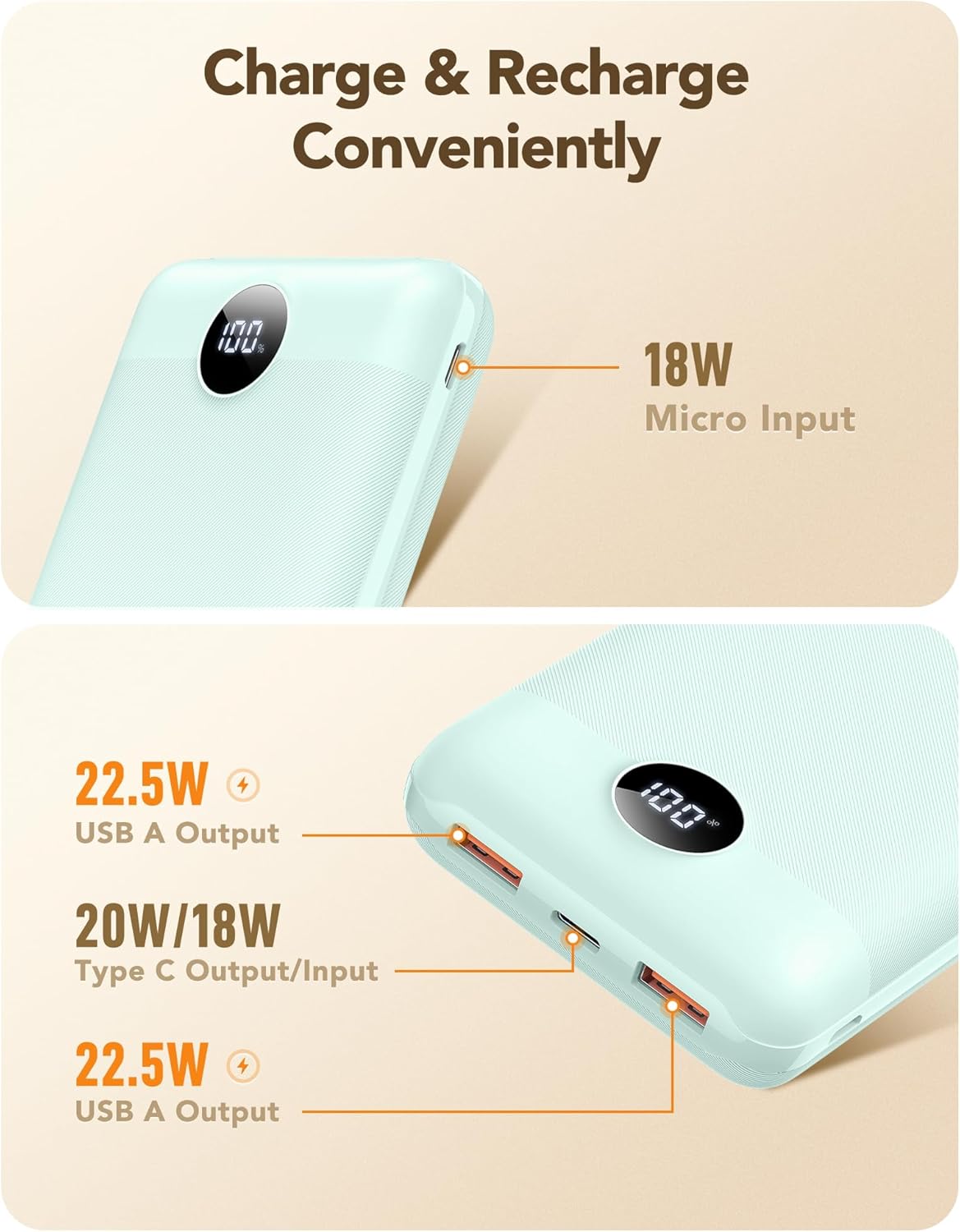 Detalle de VEGER Power Bank 20000mAh: ricarica rapida PD3.0 QC4.0 in formato compatto
