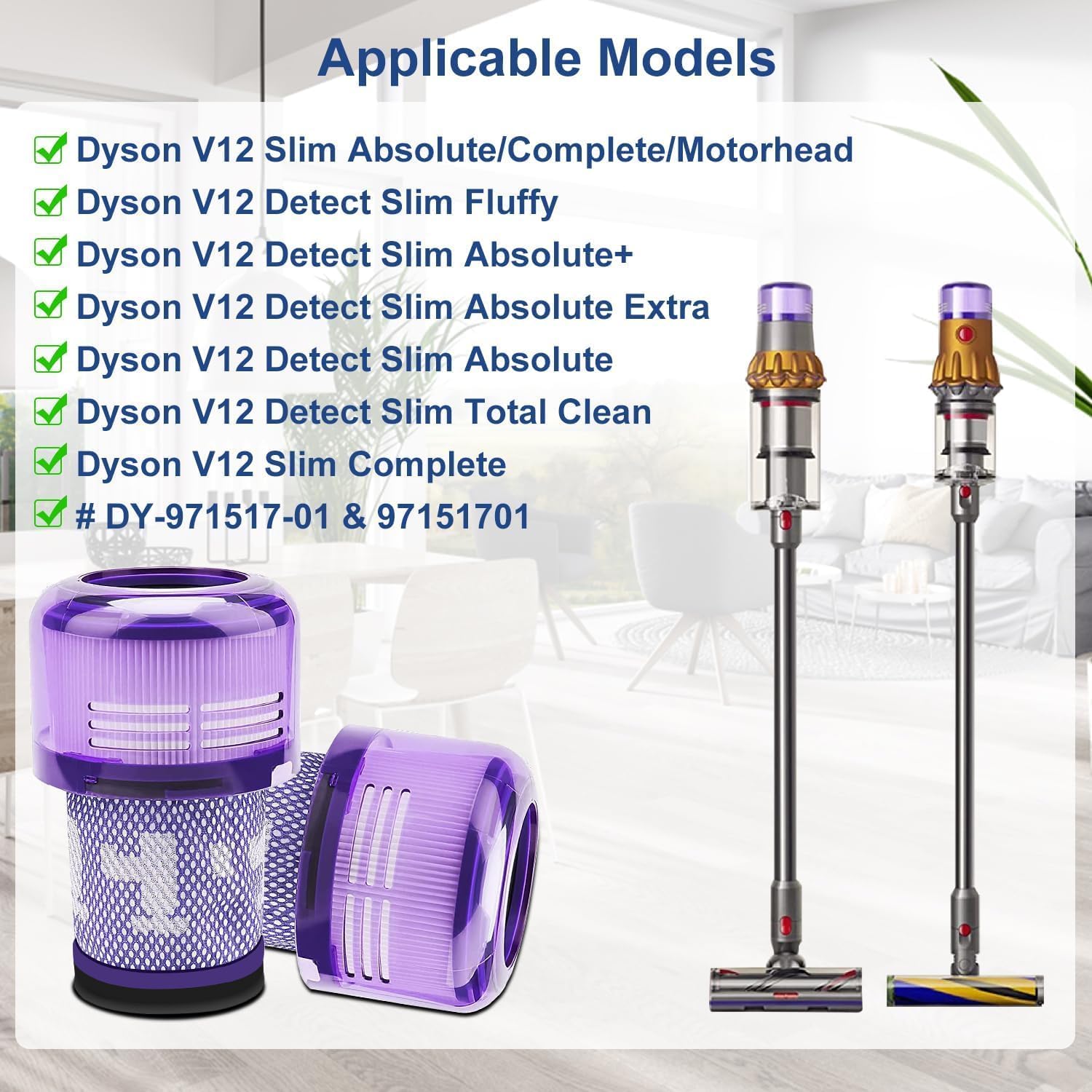 Detalle de Laukowind 2er-Set Ersatzfilter für Dyson V12 (Waschbar) – passend für V12 Detect Slim & V12 Slim