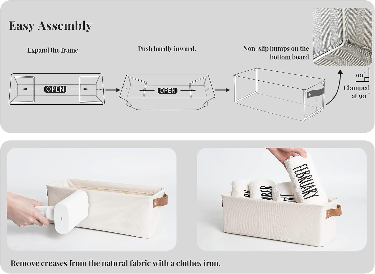 Detalle de StorageWorks SW0103 Narrow Fabric Storage Bins, Beige, 2-Pack with Handles