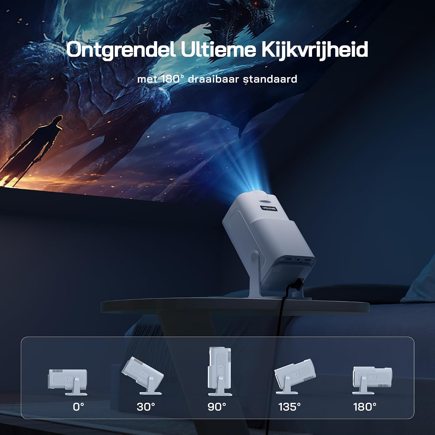 Detalle de WOLFANG WP03 miniprojector met native Full HD 1080p en 180° draaibare beugel