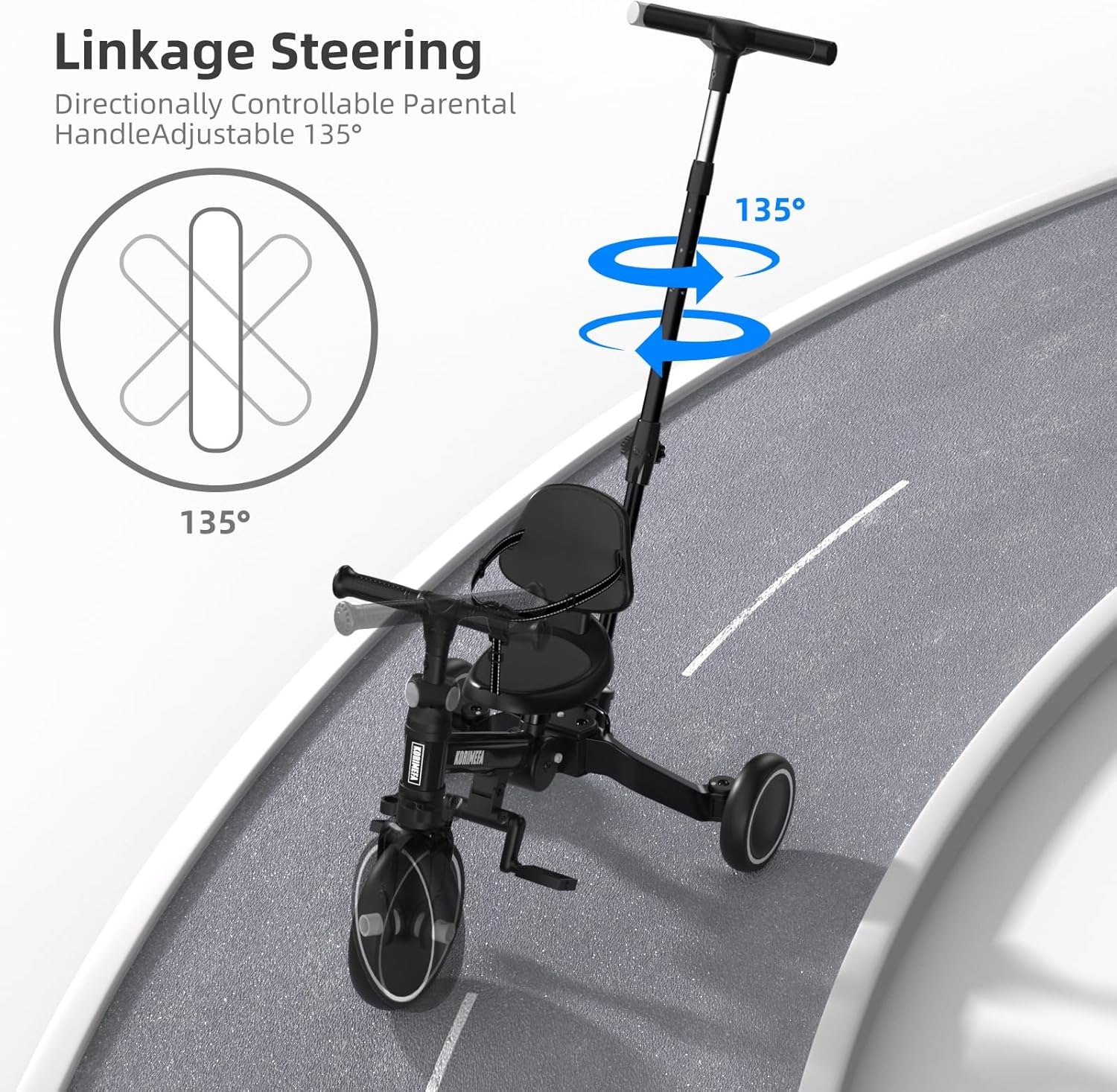 Thumbnail 4 de KORIMEFA triciclo 5-in-1 a 3 ruote per bambini 1-3 anni (con maniglia di spinta e pedali rimovibili) – Nero