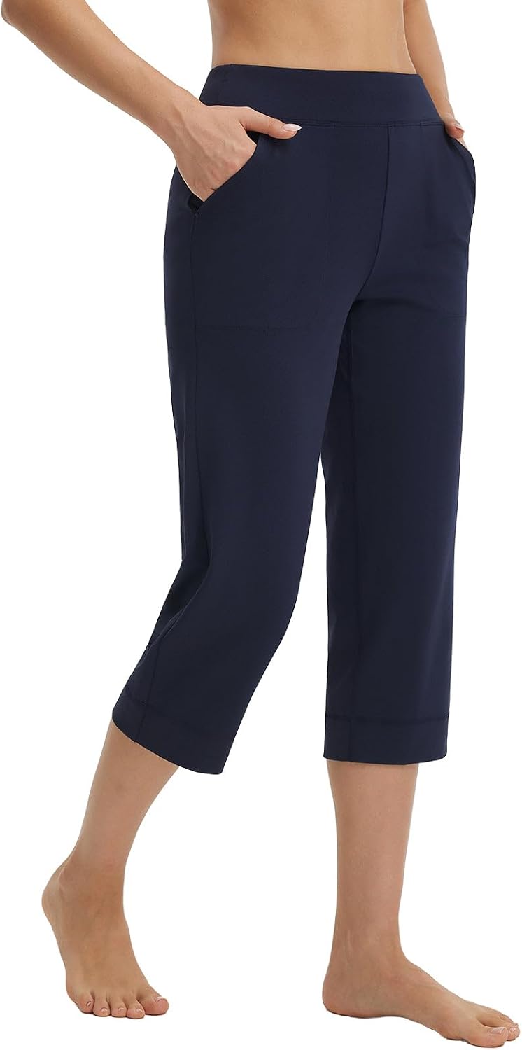 Detalle de Baleaf Women's Capri Pants: High-Waisted Straight Leg Yoga Capris with Pockets (21")