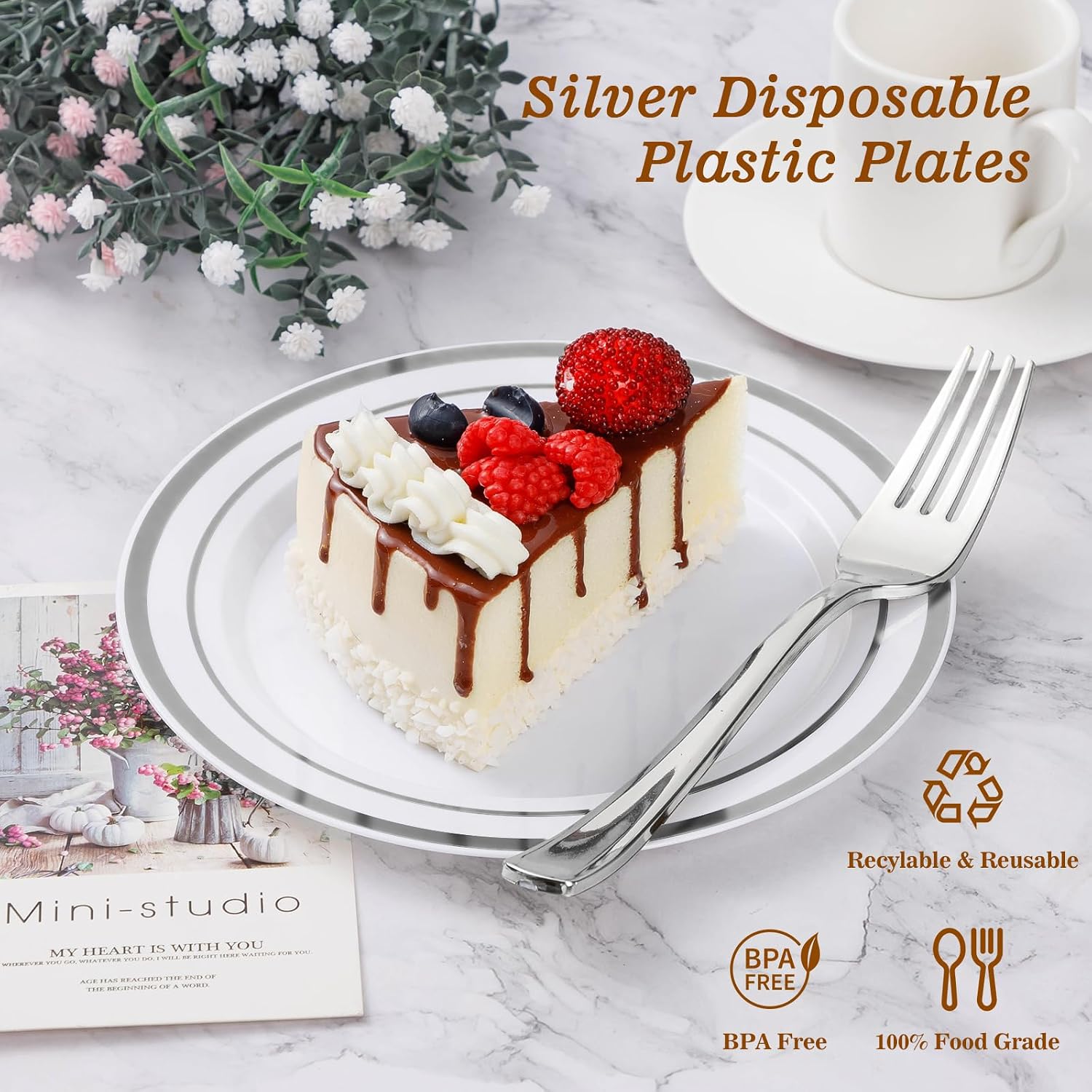 Detalle 2 de BESTVIP 200PCS Silver Disposable Party Plates