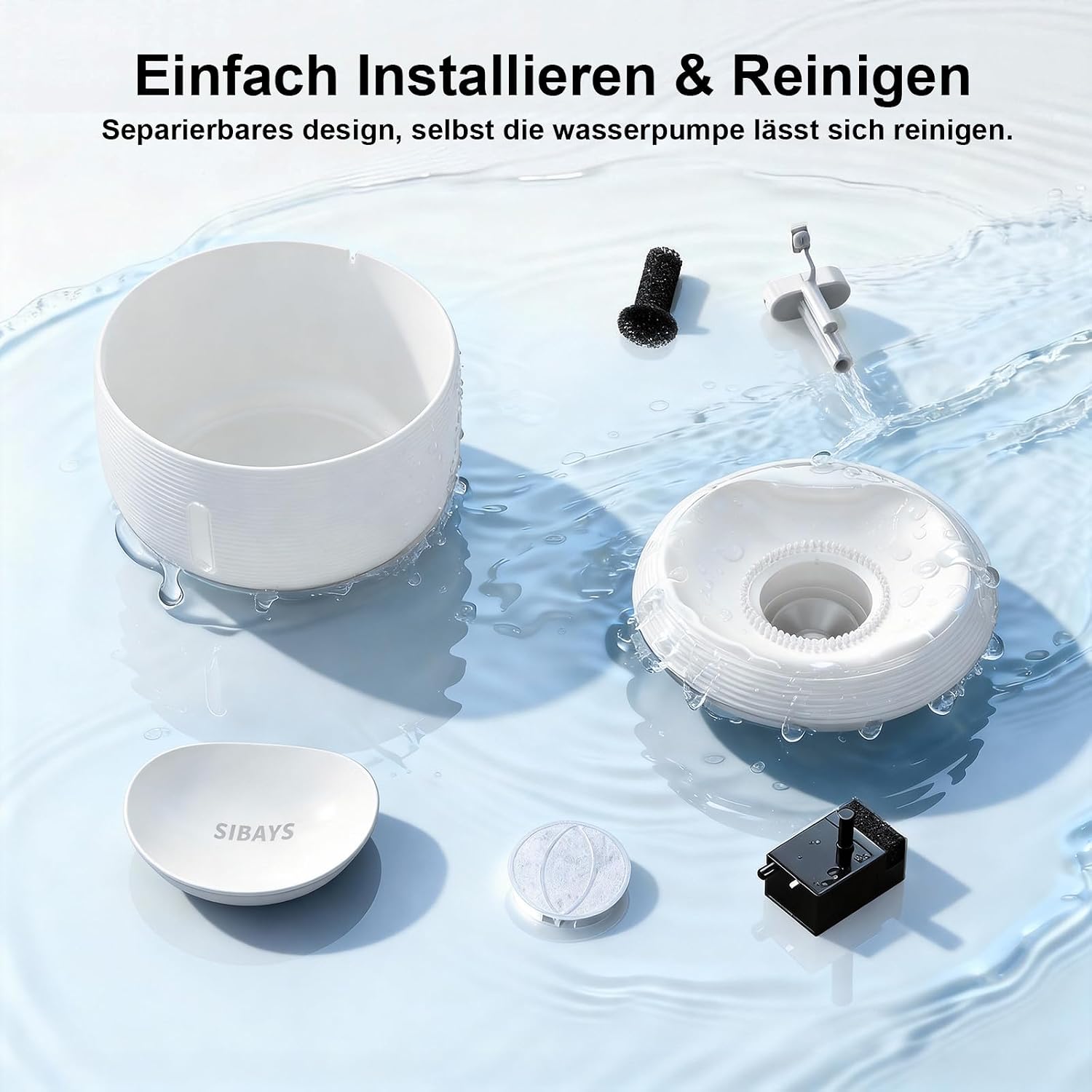Detalle 2 de SIBAYS Katzen-Trinkbrunnen mit 3,5 l, ultraleiser Pumpe (<25 dB) und LED-Fenster (FS77, BPA-frei)