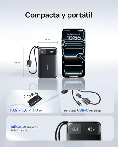 Detalle 2 de Baseus FC11 Powerbank 45W 20000mAh con 2 cables USB-C Integrados
