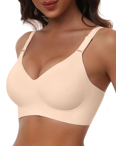 Detalle de HORISUN Nahtloser BH mit Vollständiger Abdeckung – Jelly Wireless Push-Up, kabellos, Hautfarbe M
