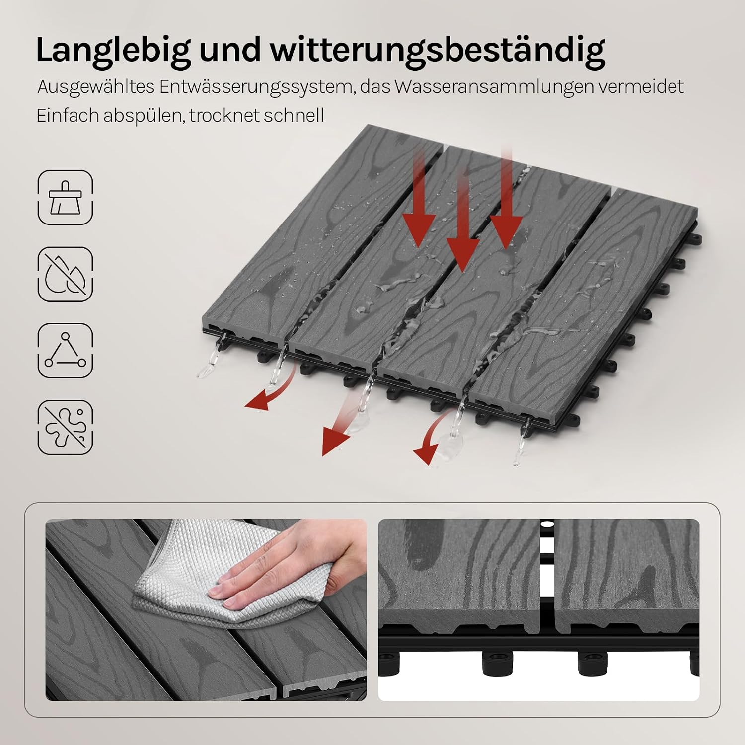 Detalle 2 de WOLTU WPC Terrassenfliesen Holzoptik 30x30 cm – grau, 11 Stück pro m², Klicksystem