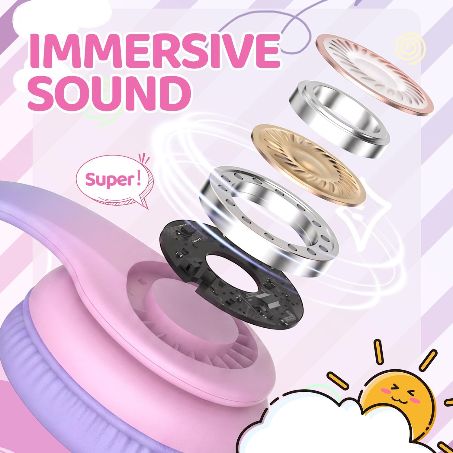 Thumbnail 1 de JoySpark Kids Headphones: 85dBA Over-Ear Wired Headphones for Kids in Gradient Pink