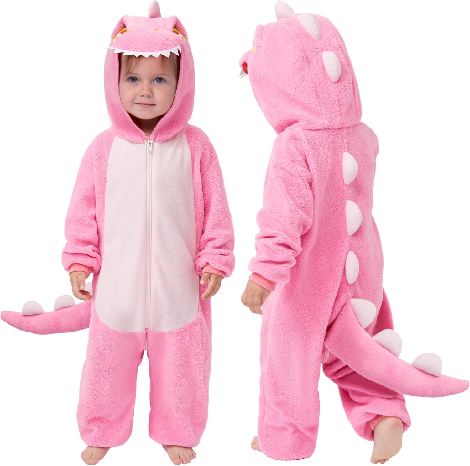 Detalle de Spooktacular Creations Baby Dinosaur Costume, Pink Hooded Zipper Jumpsuit