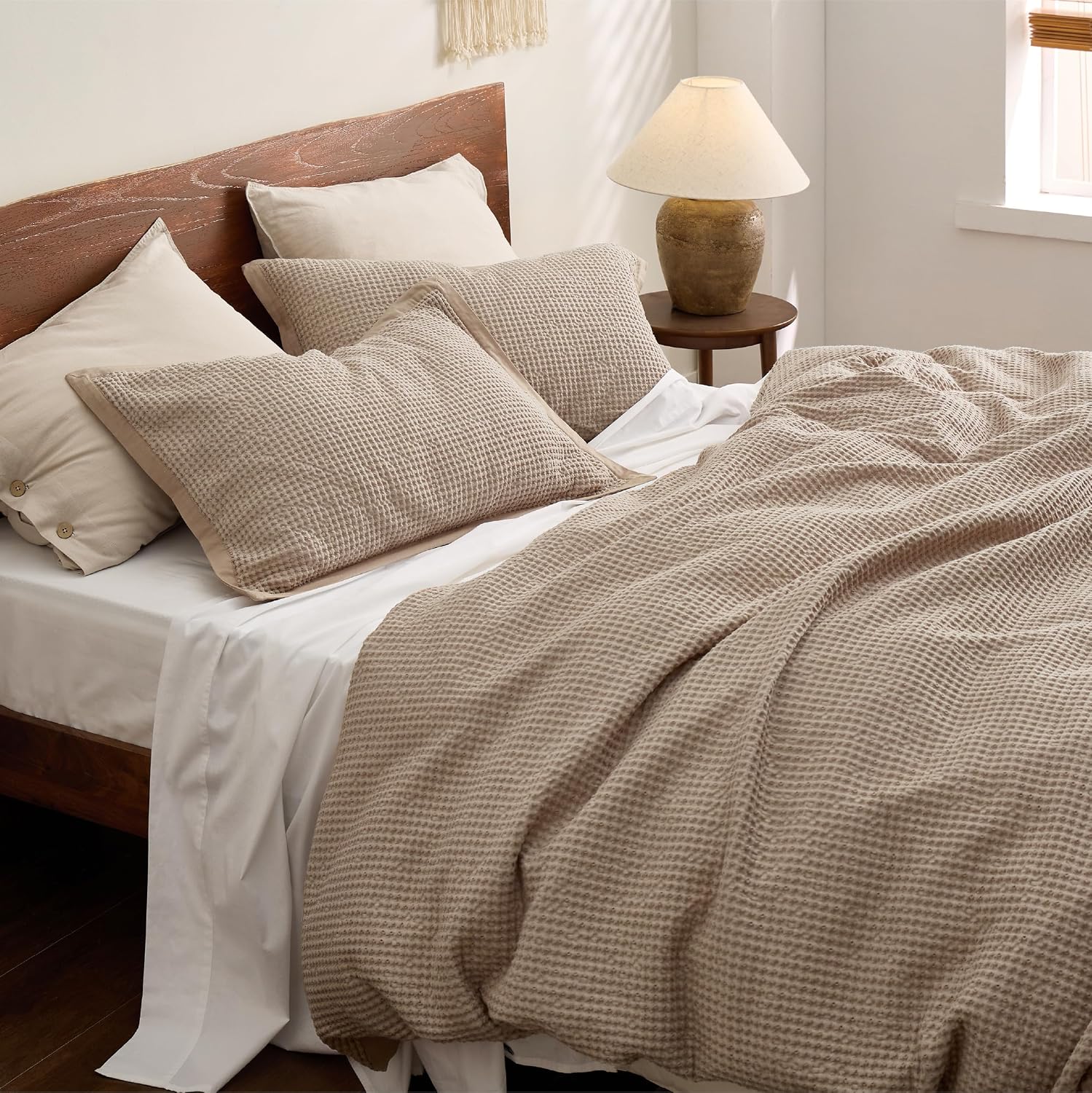 Thumbnail 2 de Bedsure PureWoven King Cotton Waffle Duvet Cover Set, Khaki, 3-Piece
