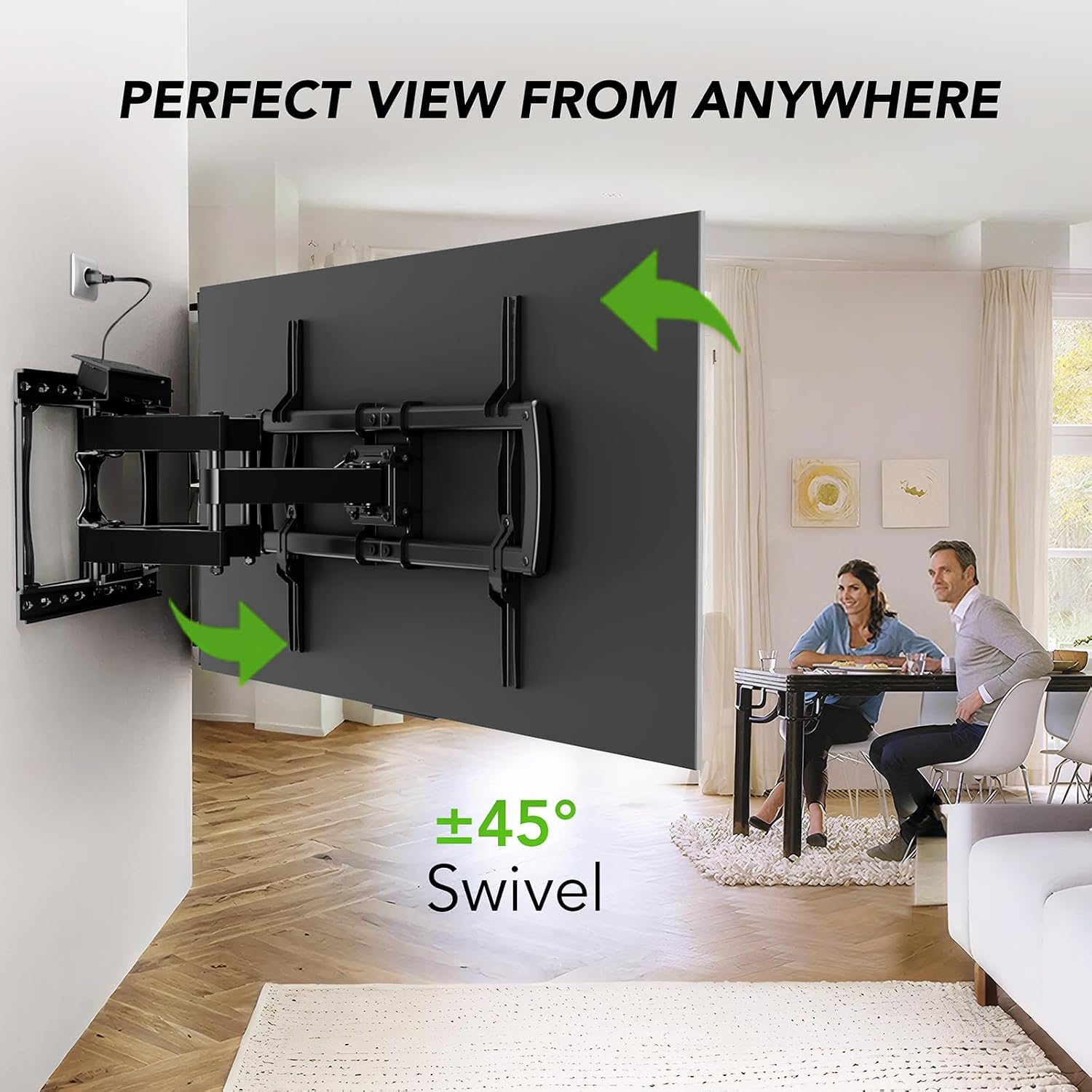 Detalle de Full Motion TV Wall Mount Bracket with Power Outlet for 32-85 inch TVs (Dual Articulating Arms)