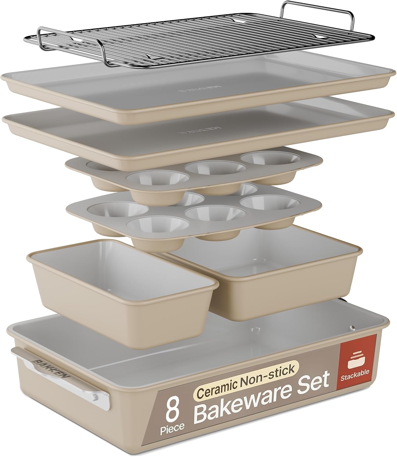 Detalle de Bakken 8-Piece Ceramic Bakeware Set, Oven Safe to 500°F 🍽
