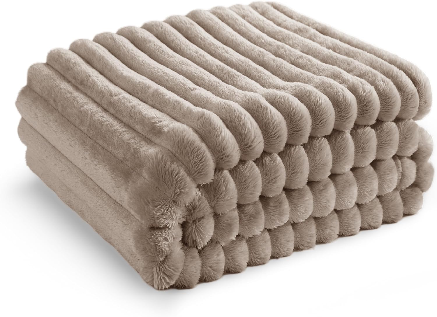 Detalle de Bedsure Fleece Throw Blanket for Sofa (Mocha Meringue) 130x170 cm