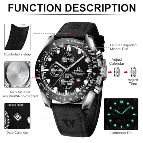 Detalle 2 de LN LENQIN Reloj para Hombre – Reloj Cuarzo Analógico de Pulsera con Correa de Cuero