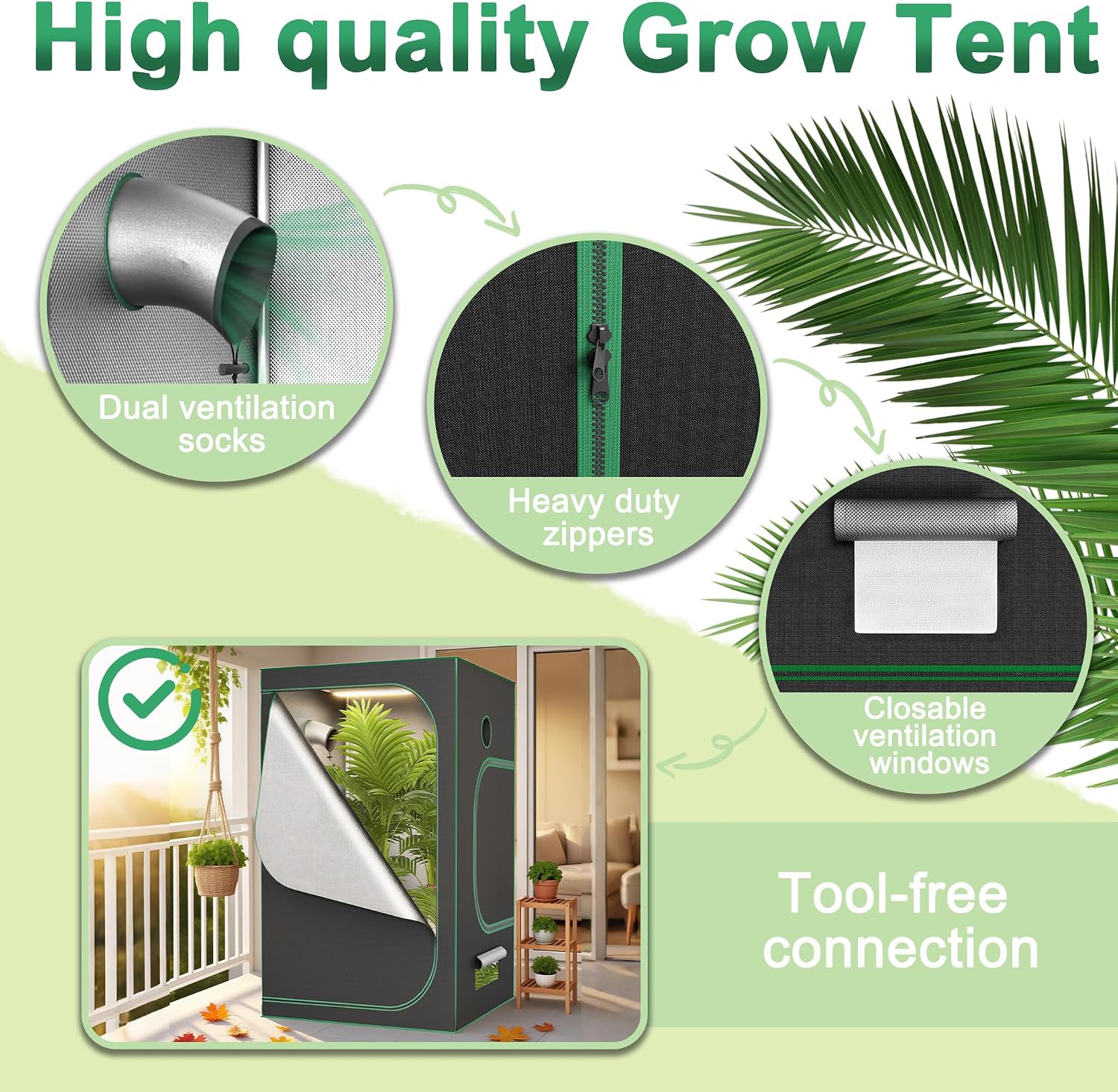 Detalle de LZQ (HAG8888D) Indoor Grow Tent, 80 x 80 x 160 cm, 600D Oxford Fabric