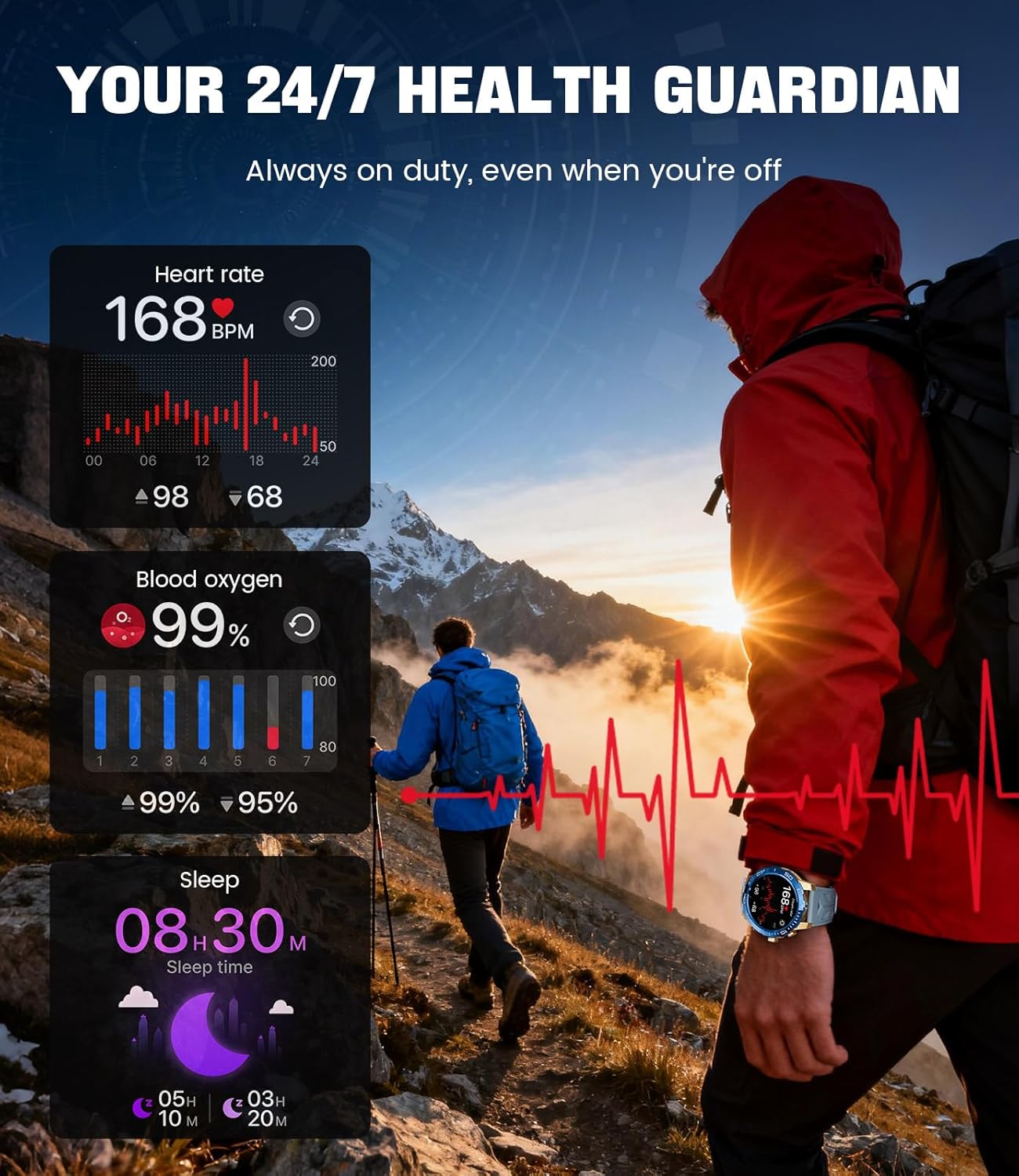 Detalle de LIGE Montre Connectée Homme EF21 — Appels Bluetooth, Écran AMOLED 1,43" et Lampe Torche IP68