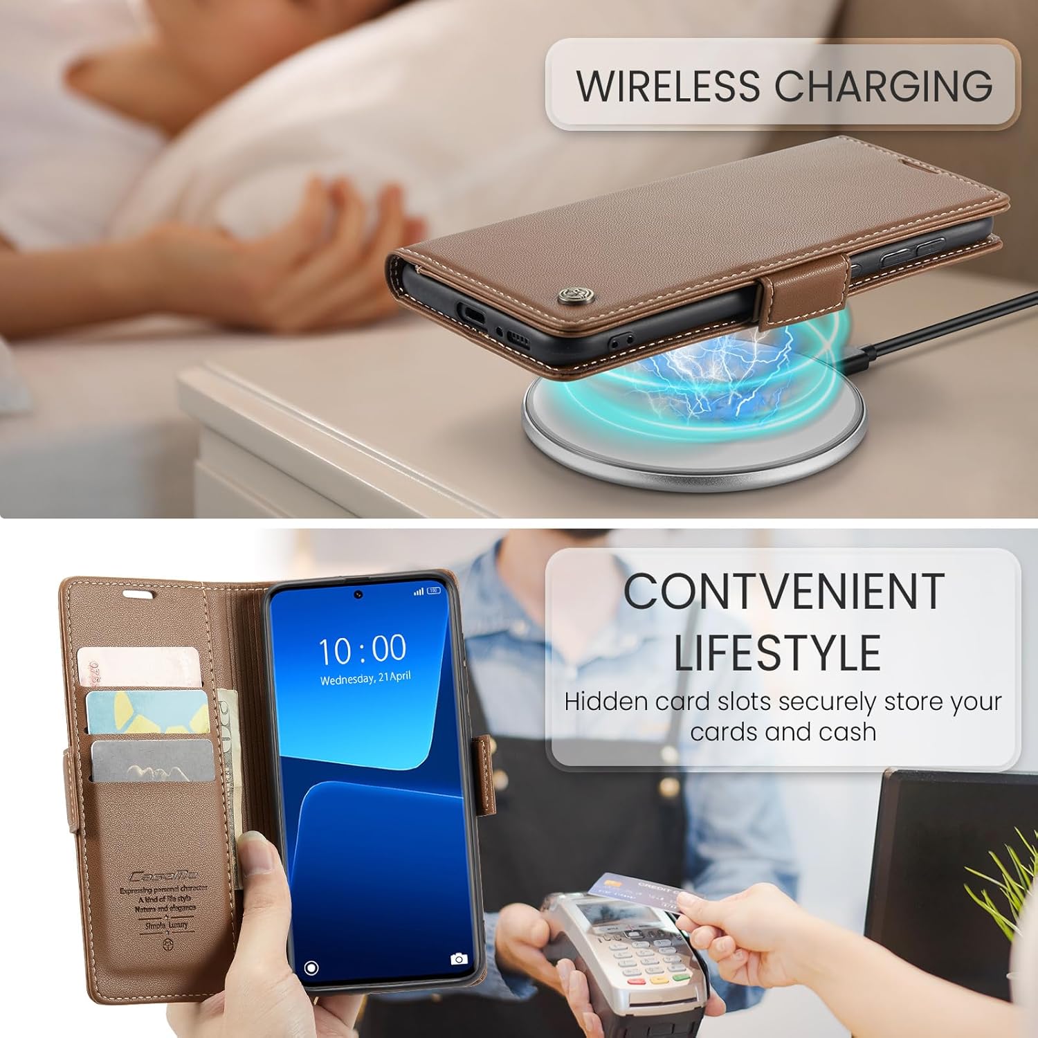 Thumbnail 4 de Phernykas Lederhülle für Xiaomi 13 Pro – Wallet Case mit Magnetverschluss, Standfunktion und RFID-Schutz (Braun)