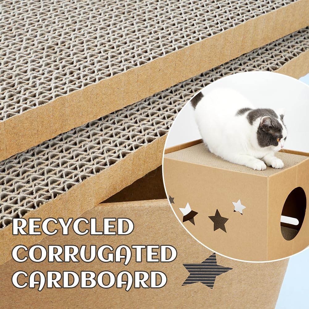 Detalle 2 de ARGOPET Cat Cardboard House with 2 Scratching Pads: a cosy, double-storey hideaway and scratcher for indoor cats