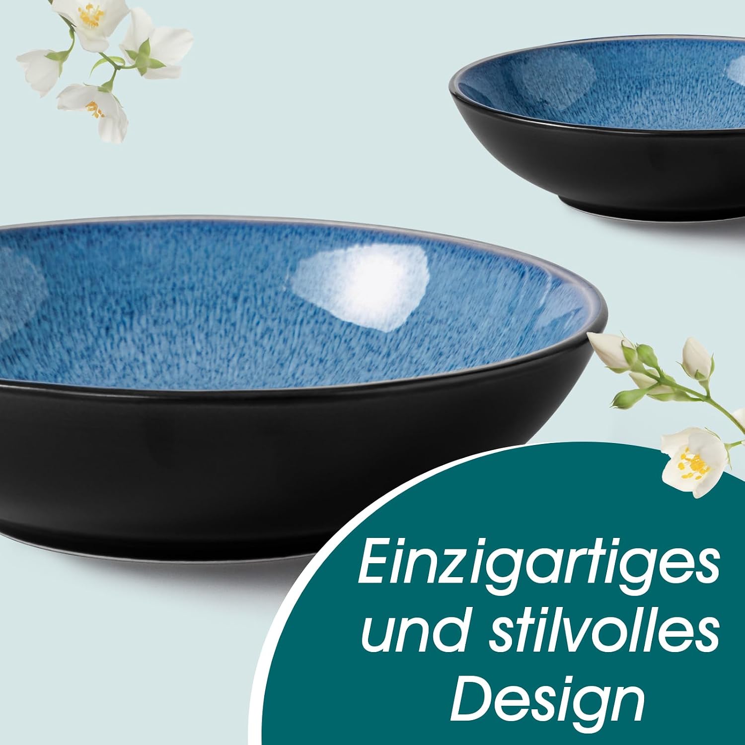 Detalle de vancasso PLAYA 24-Piece Stoneware Dinner Set for 6, Blue Glazed
