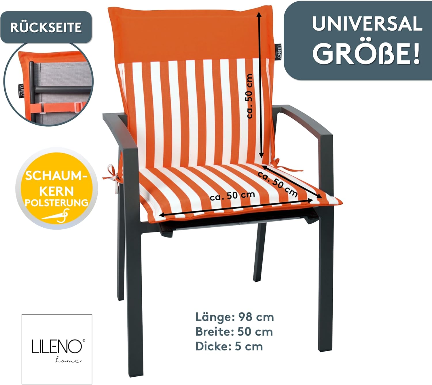 Detalle 2 de LILENO HOME Cojines para Silla de Jardín 🪑 Rayas Coral