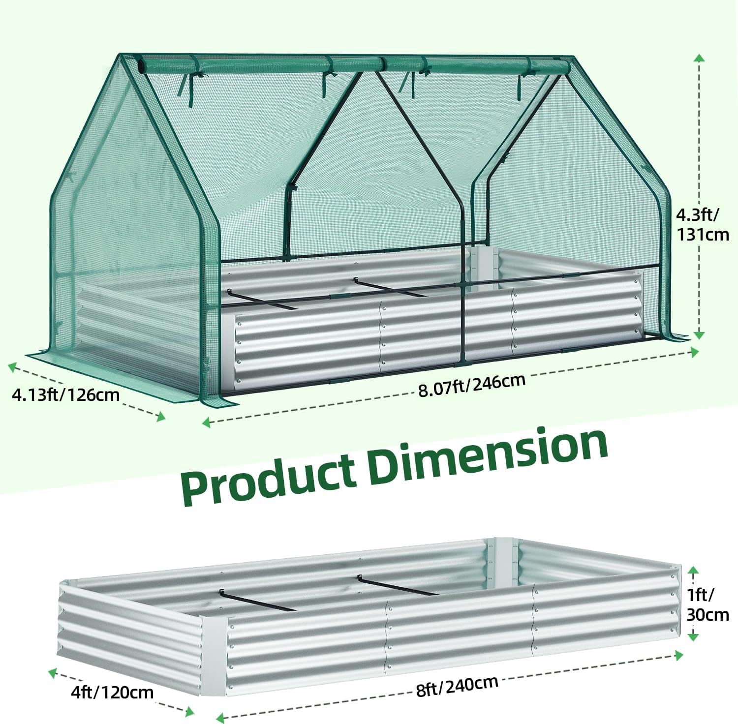 Thumbnail 6 de Ohuhu GGH-20 Raised Garden Bed with Cover, Galvanized Steel, 8 × 4 × 1 ft