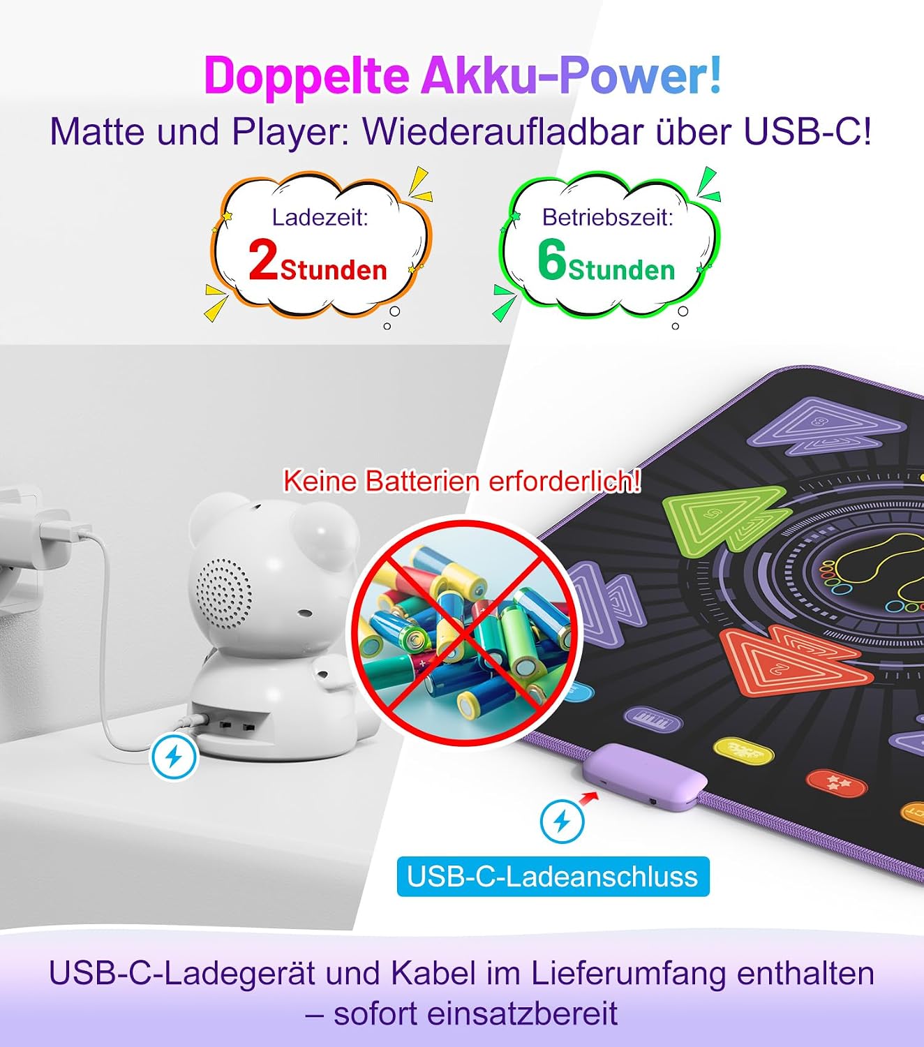 Detalle 2 de FWFX Tanzmatte Kinder 3–12 Jahre mit Bluetooth